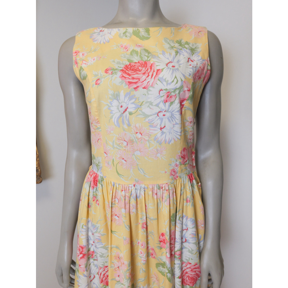 Women's Laura Ashley Cottage Core Floral Cotton Dress Yellow Size USA 10 - Picture 2 of 10